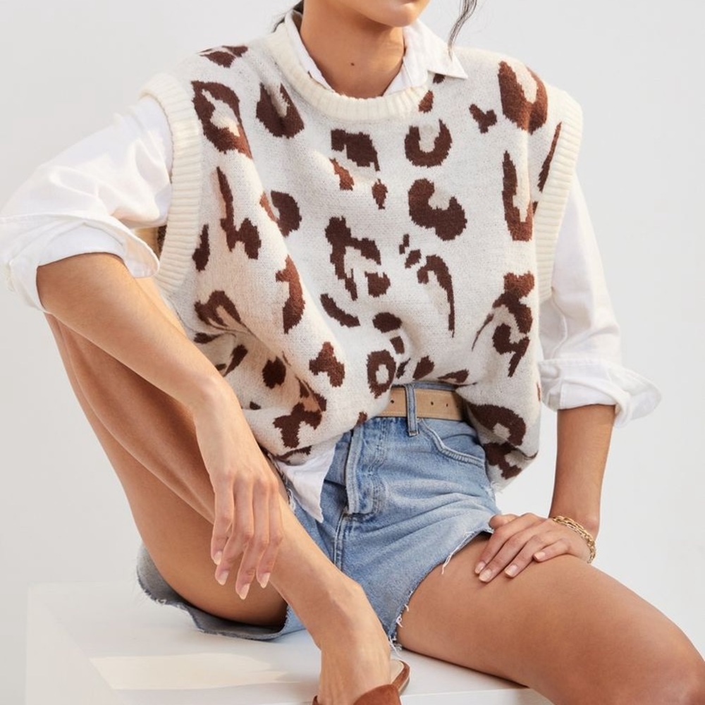 Anthropologie Leopard Spotted Knit Vest